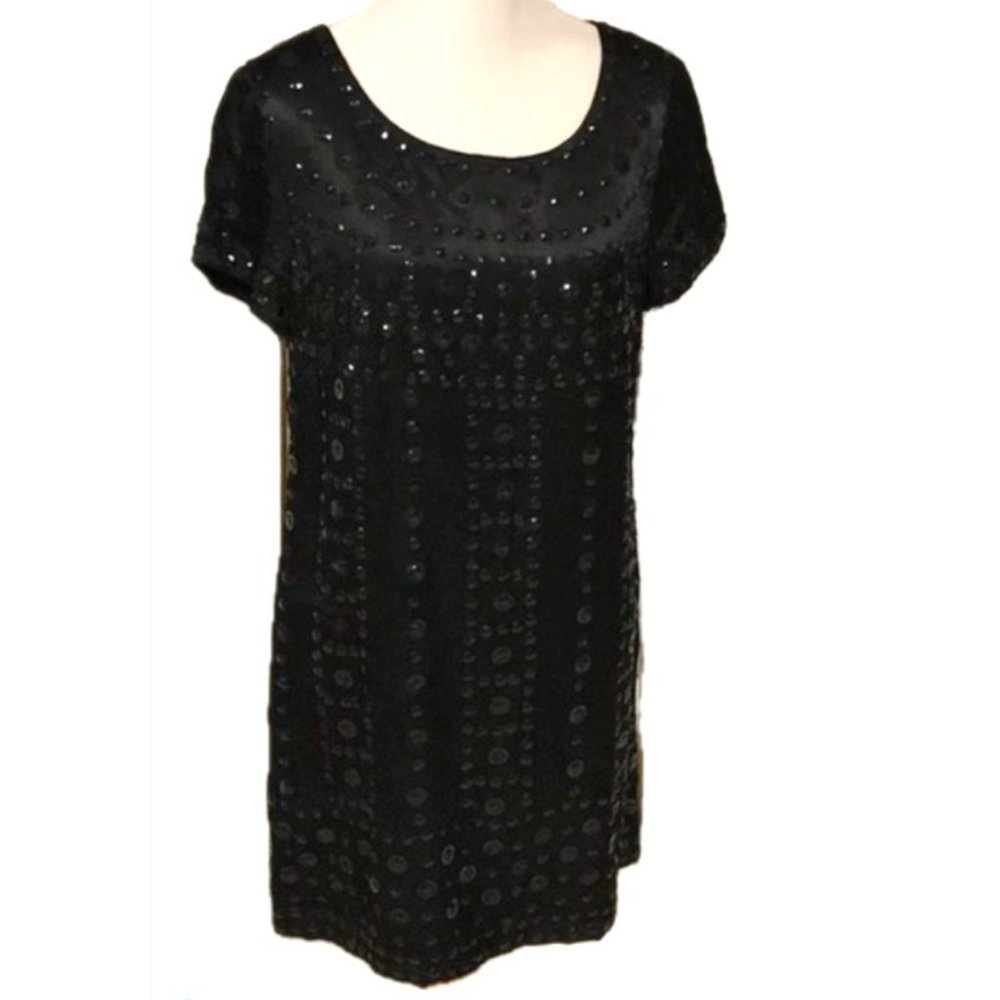 French Connection Black Sequin Keyhole Back Shift Dress Size 4